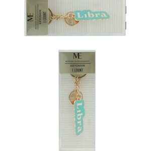 Libra Zodiac Keychain Blue, White & Gold Tone NEW